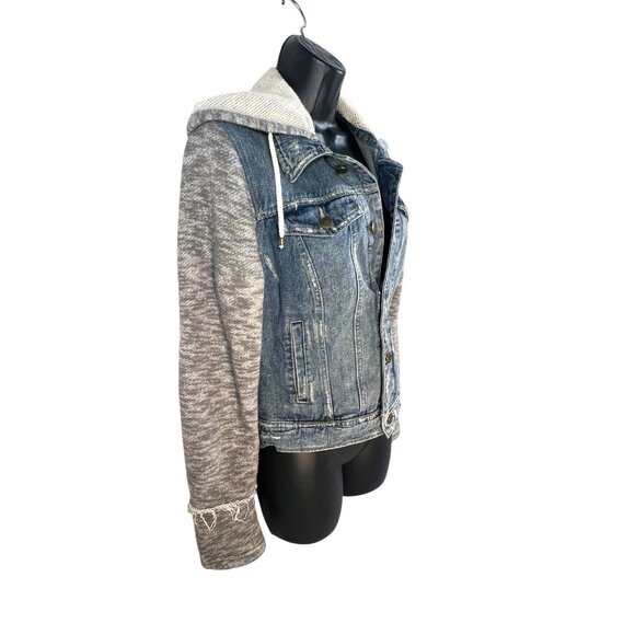 Free People Sweatshirt Hooded/Sleeve Jean Jacket Boho Streetwear M - Picture 5 of 6
